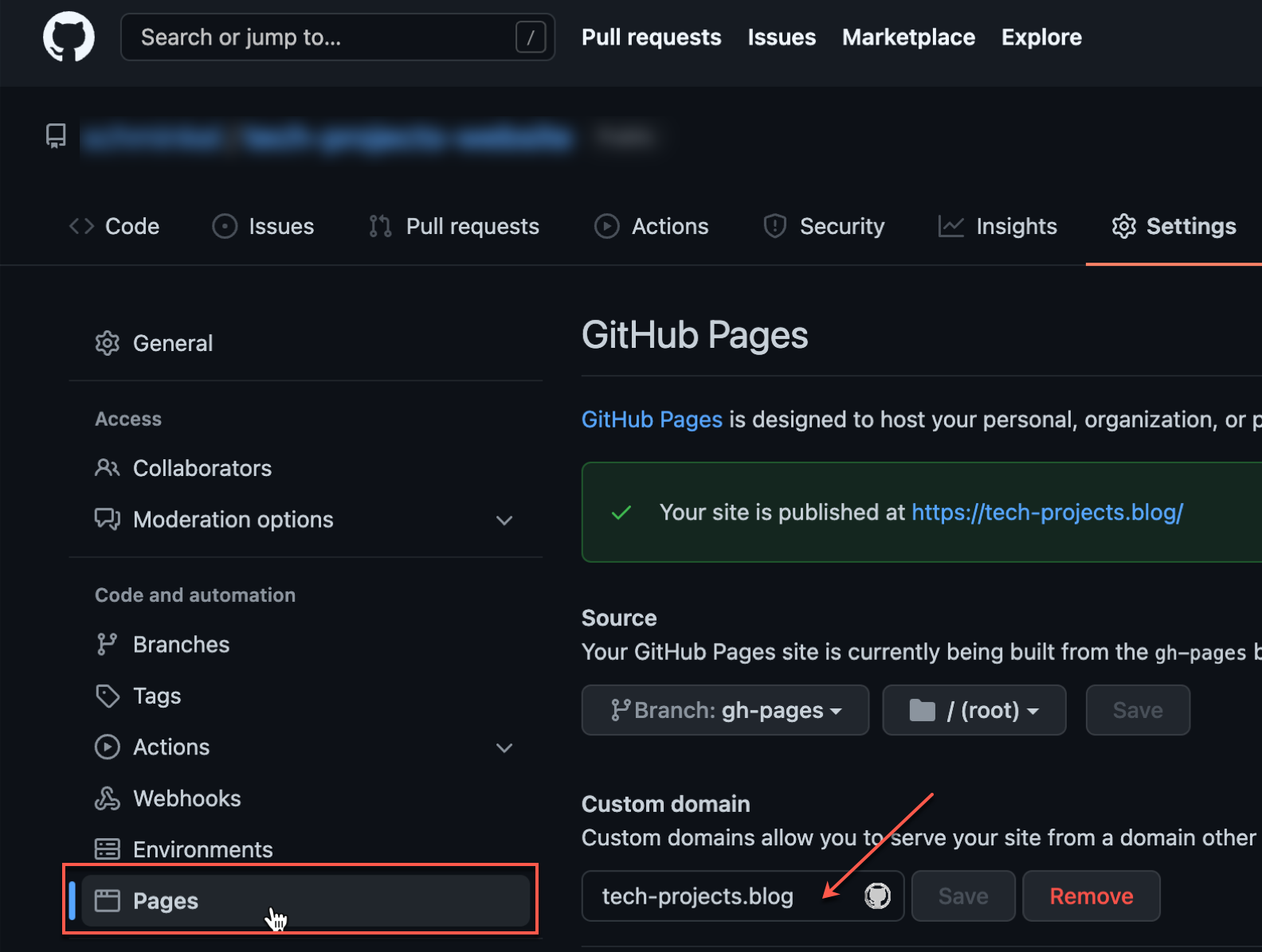 GitHub Pages Configuration on GitHub